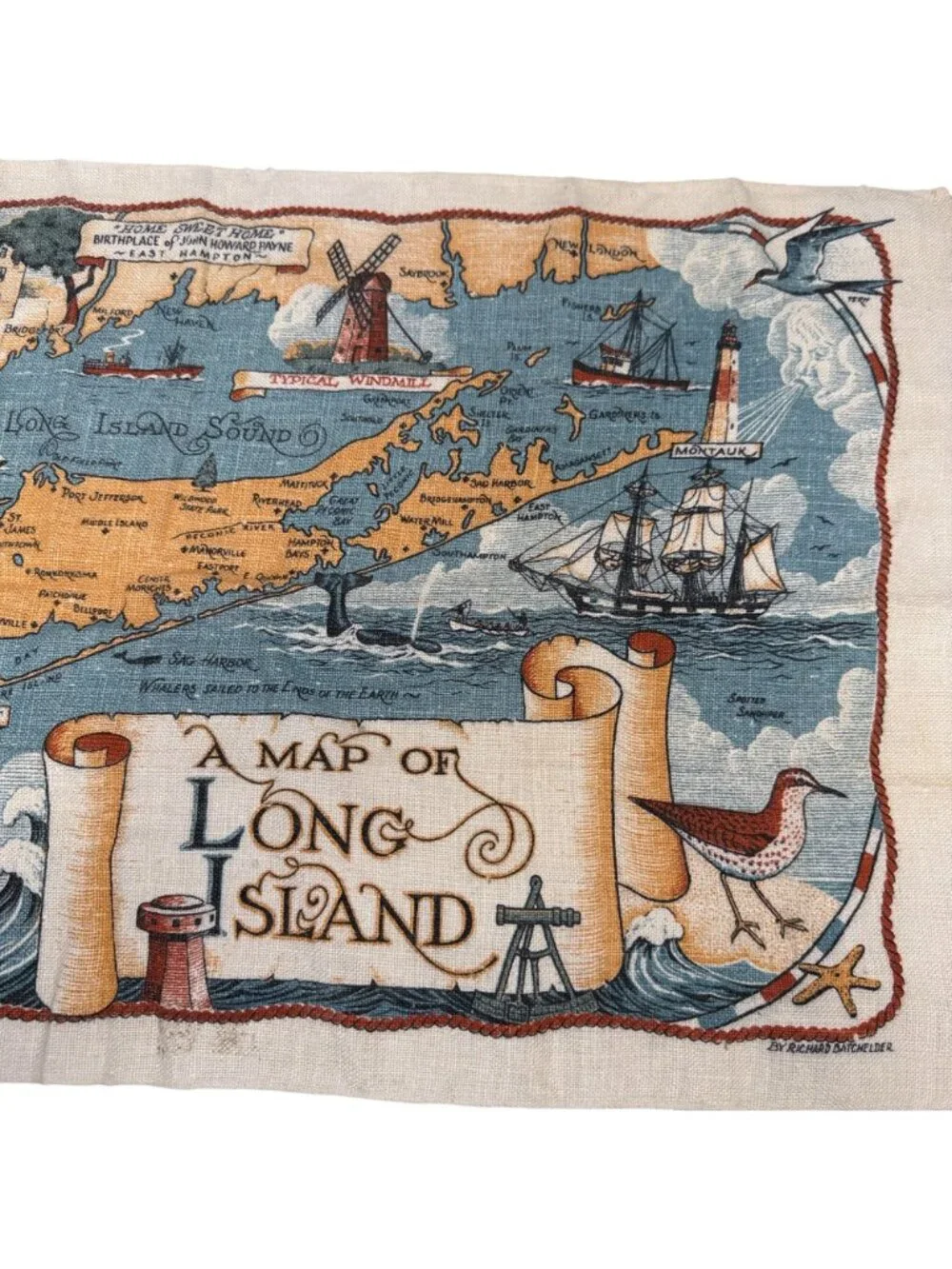 Vintage Tea Towel Map Of Long Island Kay Dee Linen Kay Dee